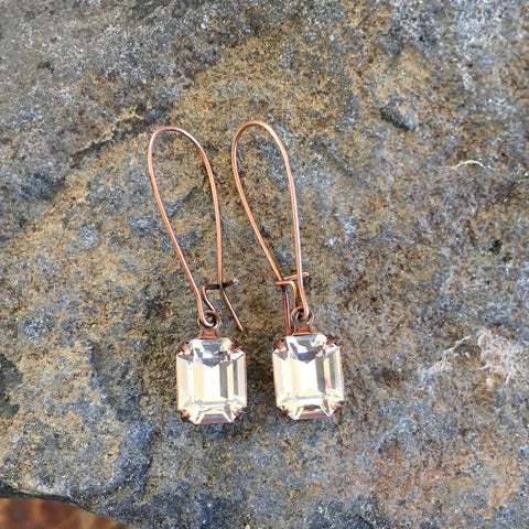Buffalo Girls Salvage - Clear Drop Crystal Earrings - Copper