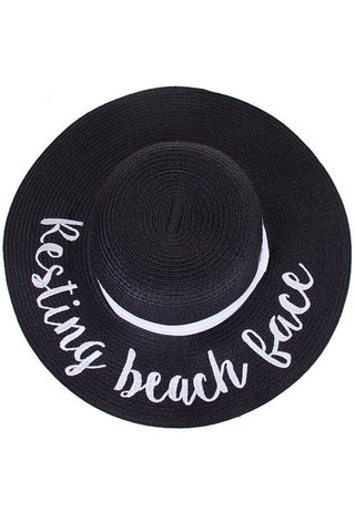 Hana - C.C Spring Summer Lettering Straw Brim Hat with Ribbon Band