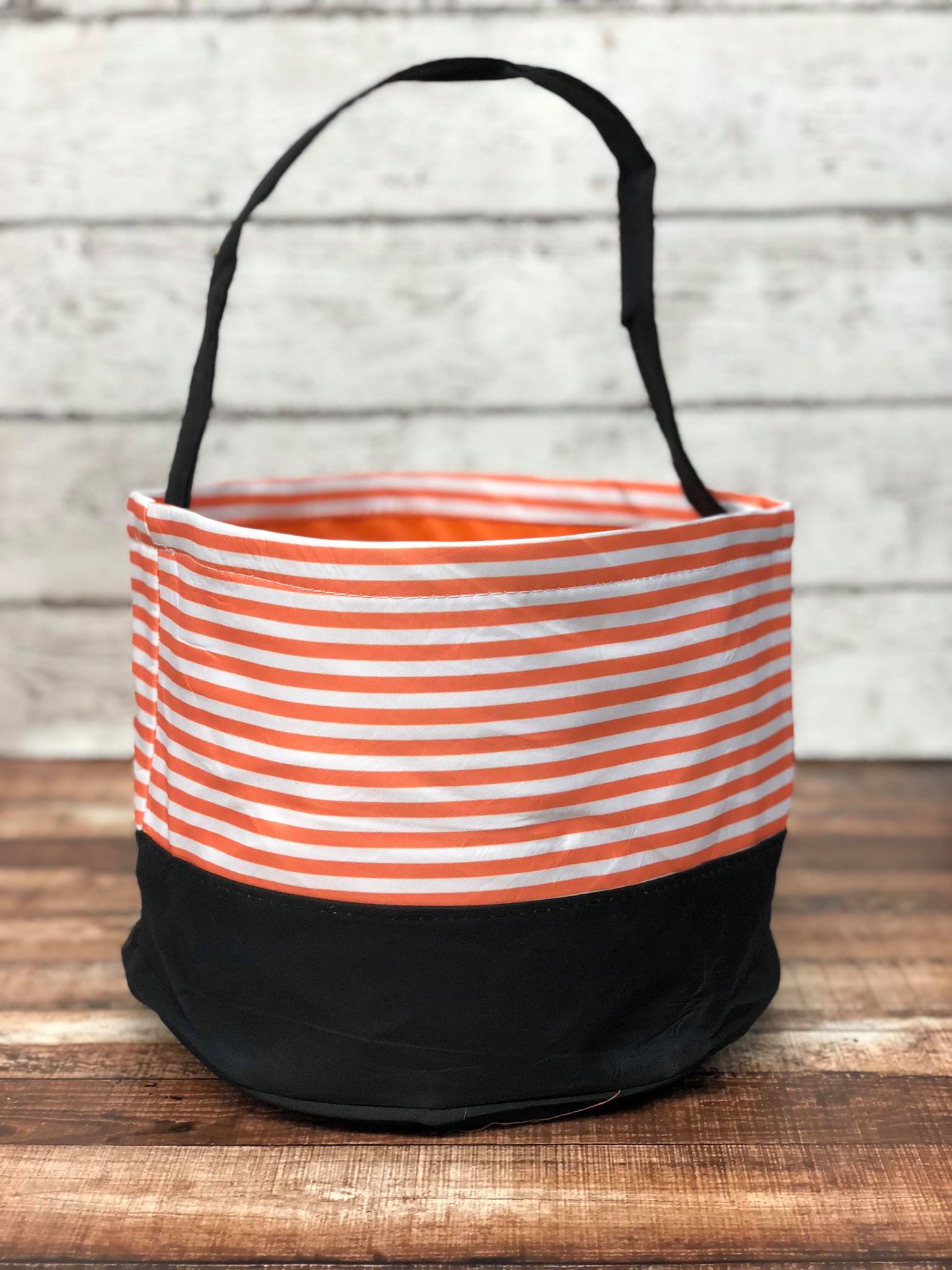 Personalized Orange Stripes Trick or Treat Bucket