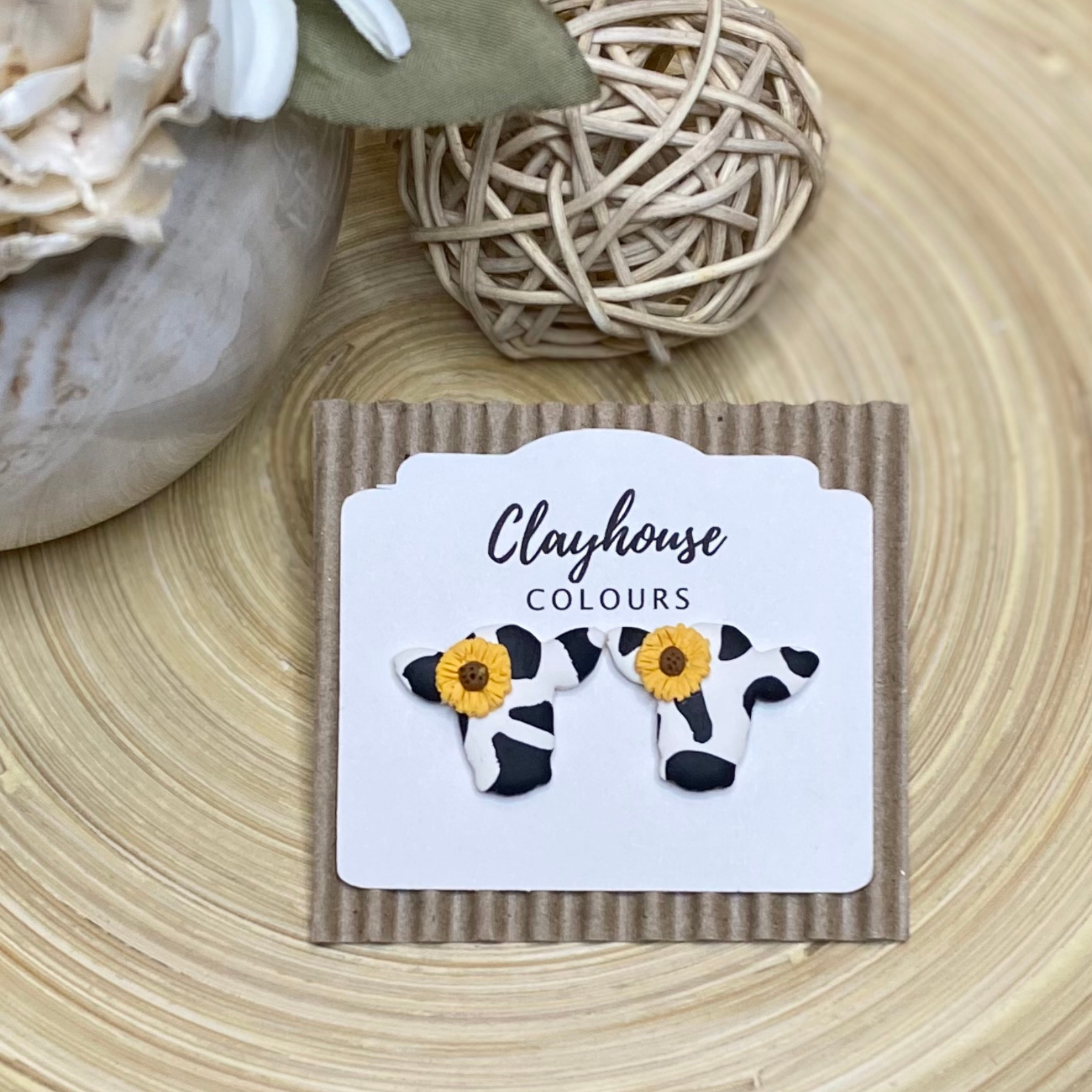 Clayhouse Colours - Cow & Sunflower Stud Earrings