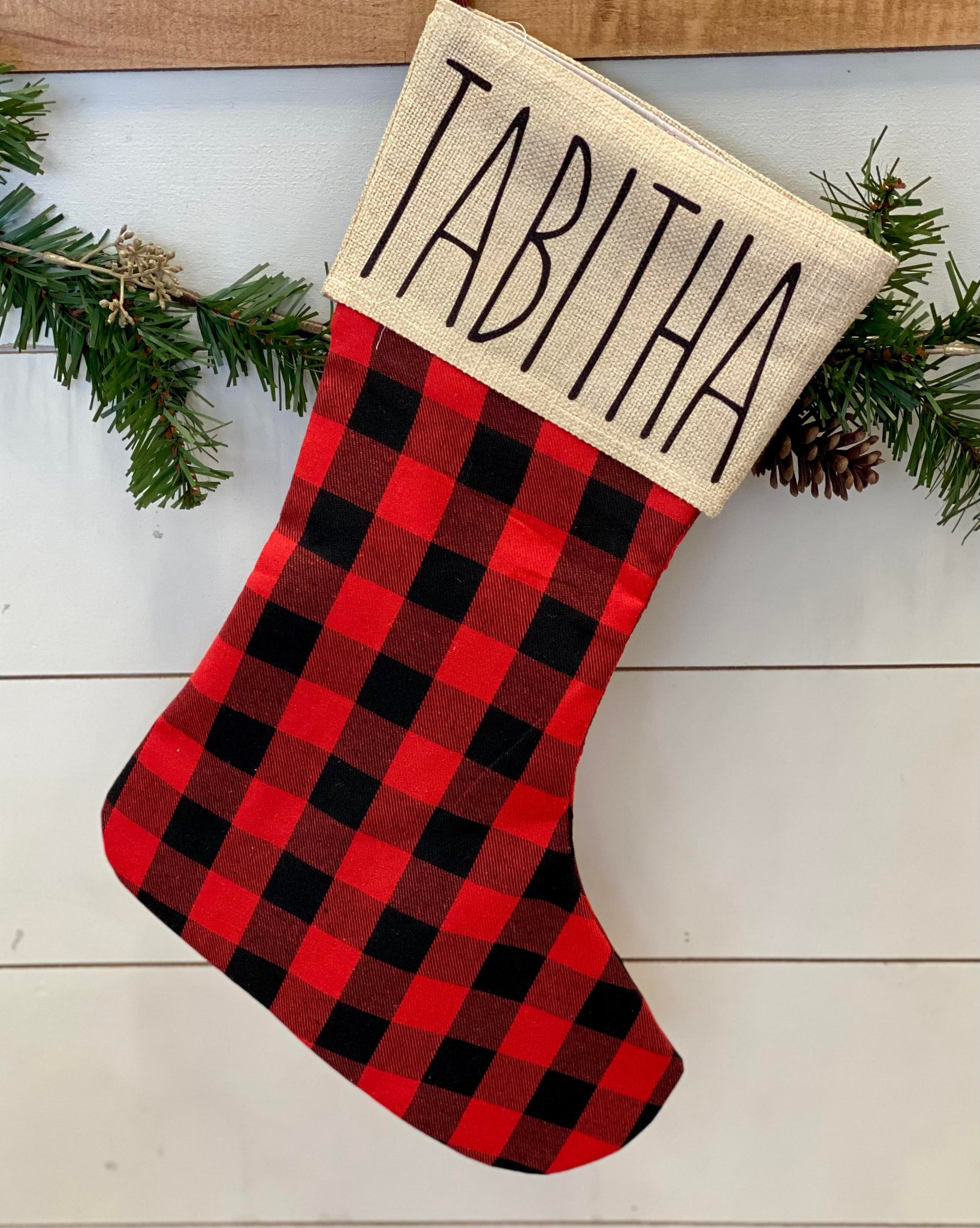 Personalized Buffalo Plaid Stocking- Red/Black