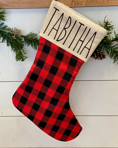 Personalized Buffalo Plaid Stocking- Red/Black