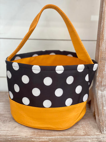 Personalized Polka Dot Trick or Treat Bucket- Orange/Black