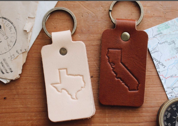 The Traveling Penny - Double Sided Custom State Leather Keychain Key Fob