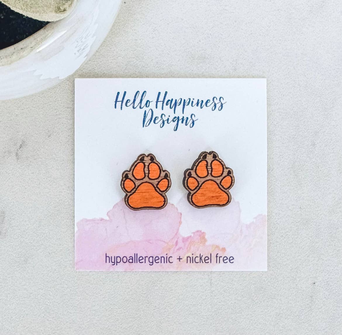 Hello Happiness Wholesale - Hand Painted Tiger Paw Print Studs
