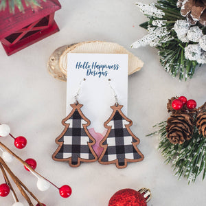 Hello Happiness Wholesale - Black & White Buffalo Check Christmas Tree Inset Dangles