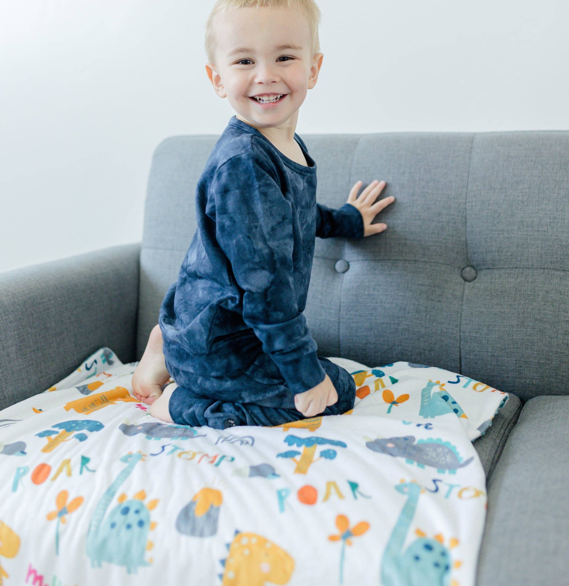Honey Lemonade - Baby & Toddler Minky Blanket - Dinoland Blue