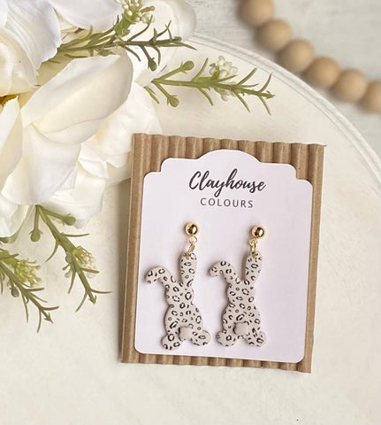 Clayhouse Colours - Leopard Bunny Clay Earrings: Taupe