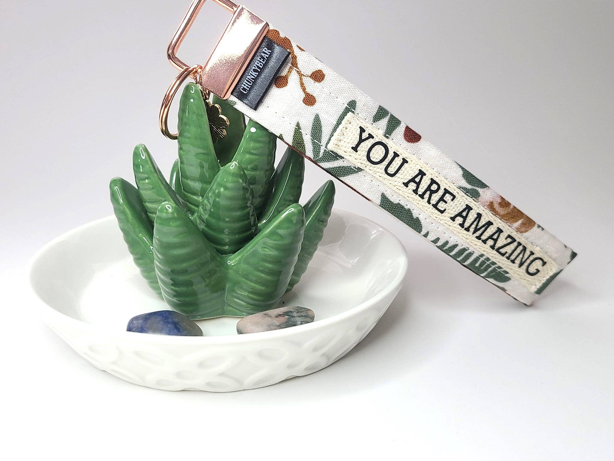 ChunkyBear&Me - Mauve Floral Wristlet Keychain - YOU ARE AMAZING