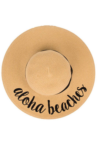Hana - C.C Spring Summer Lettering Straw Brim Hat with Ribbon Band
