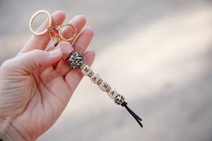 Julia Rose Wholesale - BLACK Leopard Beaded Mama Keychain