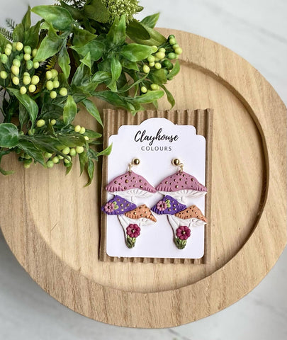 Clayhouse Colours - Mushroom  Clay Earrings: Pink/Purple