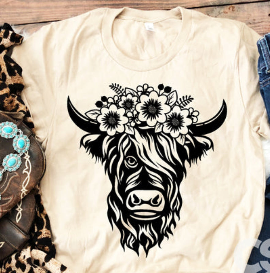 FLORAL HIGHLAND COW
