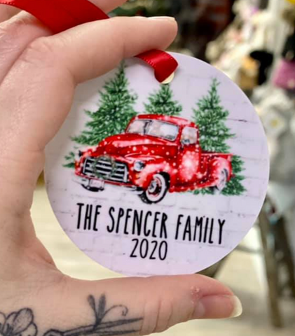 Vintage Truck & Trees Round Ornament