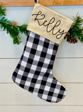 Personalized Buffalo Plaid Stocking- White/Black