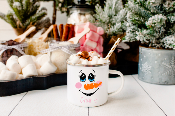 SNOWMAN FACE CAMP MUG- WHITE