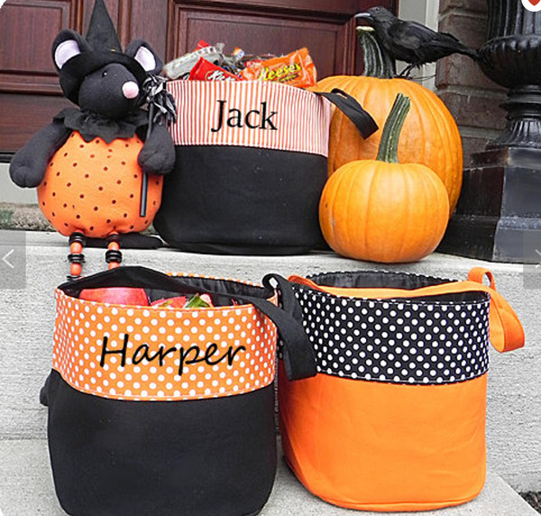 Personalized Trick or Treat Bucket- vertical stripes
