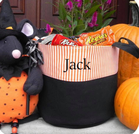 Personalized Trick or Treat Bucket- vertical stripes