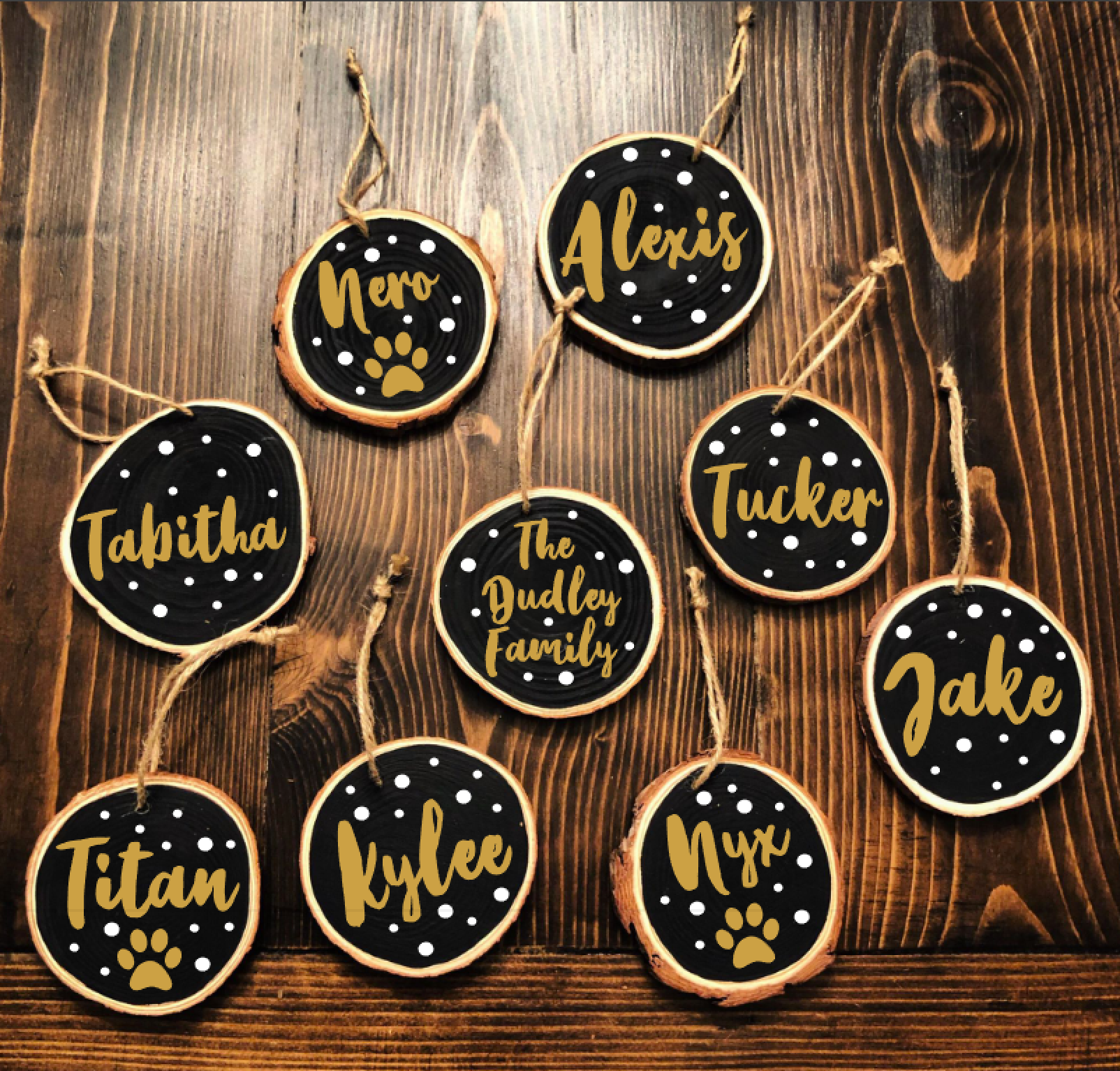 Personalized Wood Slice Ornament- Gold & Snow