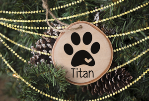 Personalized Wood Slice Ornament- Natural Paw Print