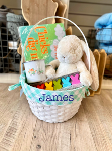 PERSONALIZED BAMBOO EASTER BASKET WITH LINER - GINGHAM