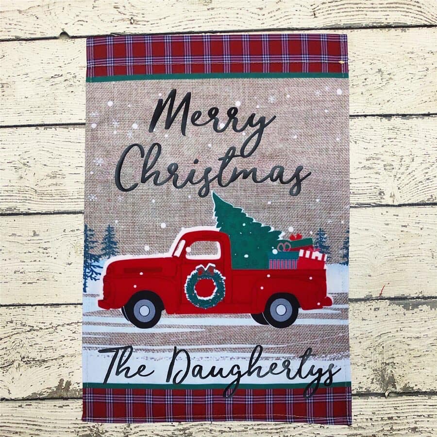 VINTAGE TRUCK CHRISTMAS GARDEN FLAG- MERRY XMAS