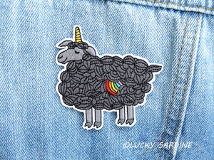 Lucky Sardine - Black Sheep, Unicorn Rainbow Embroidered Patch