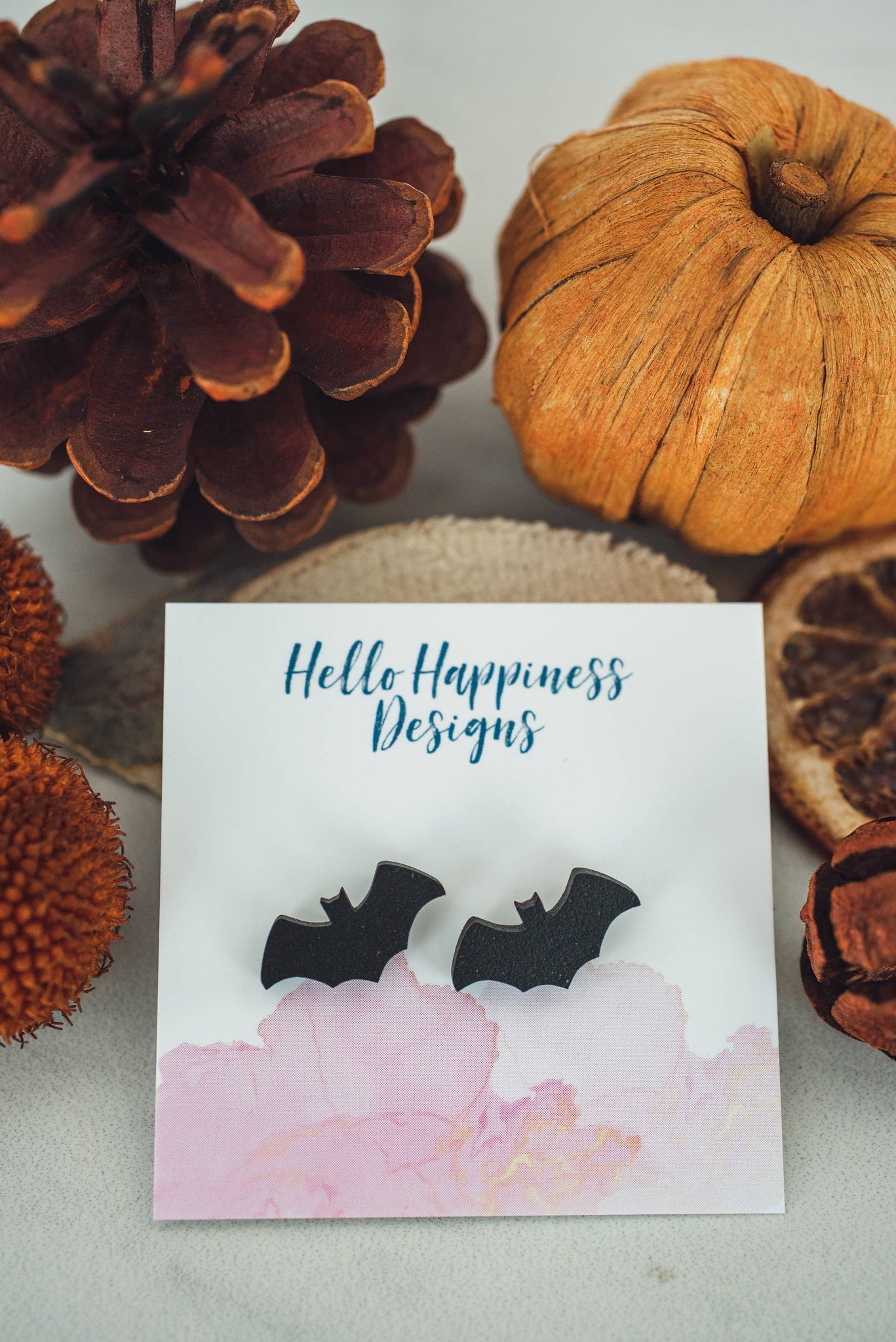 Hello Happiness Wholesale - Black Bat Wood Studs
