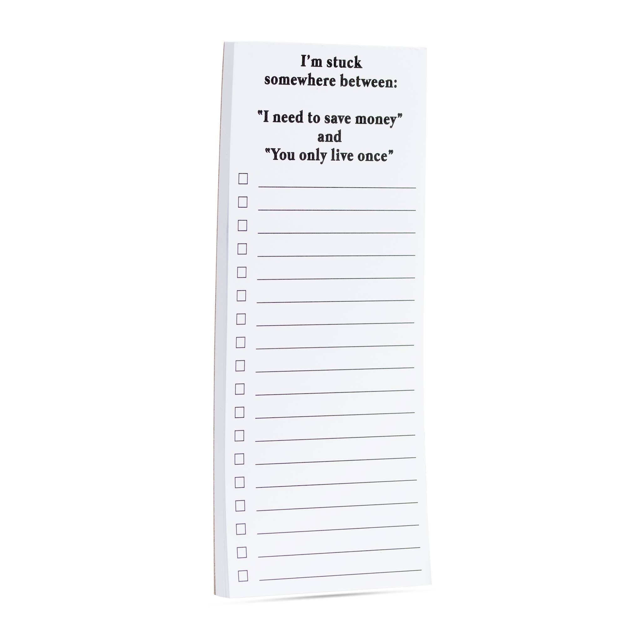 ellembee gift - somewhere between I need to save money & YOLO funny notepad