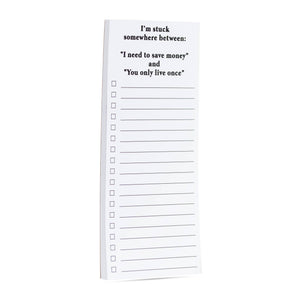 ellembee gift - somewhere between I need to save money & YOLO funny notepad