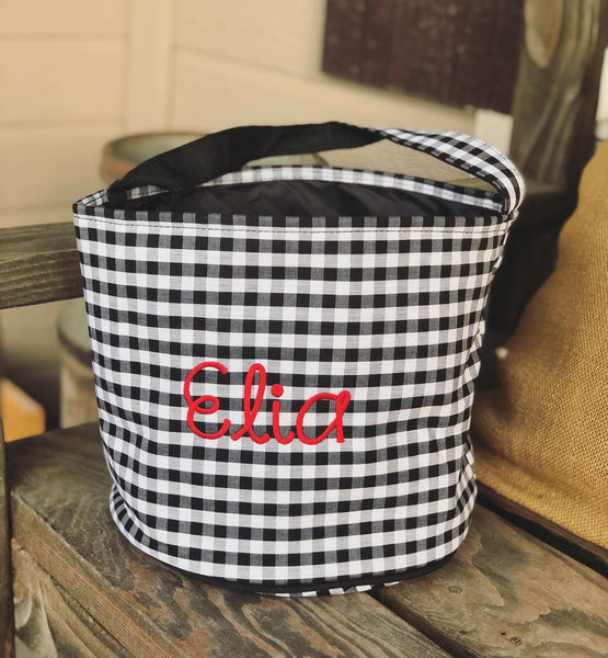 Personalized Trick or Treat Bucket- Black Gingham
