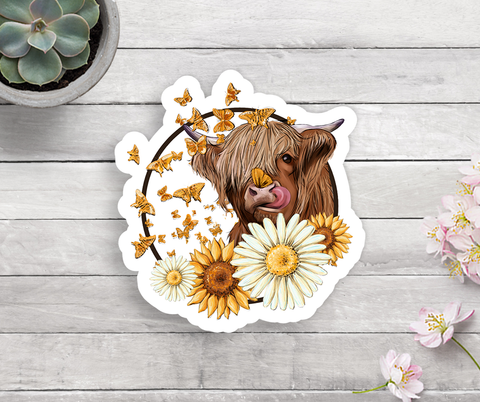 Expression Design Co - Highland Cow Sunflower Vinyl Sticker