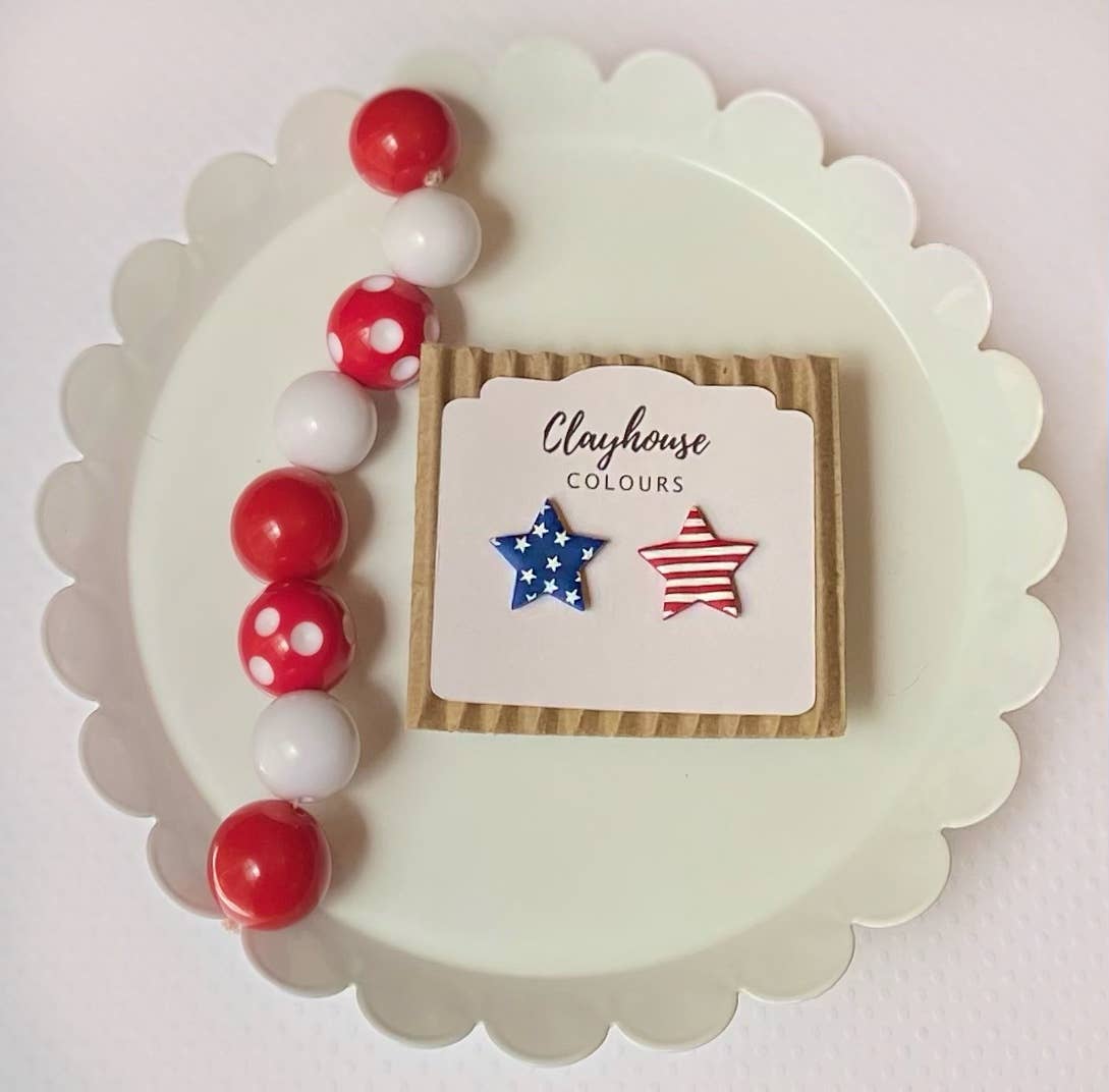 Clayhouse Colours - Red, White & Blue Clay Earrings | Patriotic Earrings