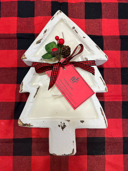 Plaid Rooster Co - HOLIDAY Xmas Tree Dough Bowl Candle: White Tree (Winter Woods scent)