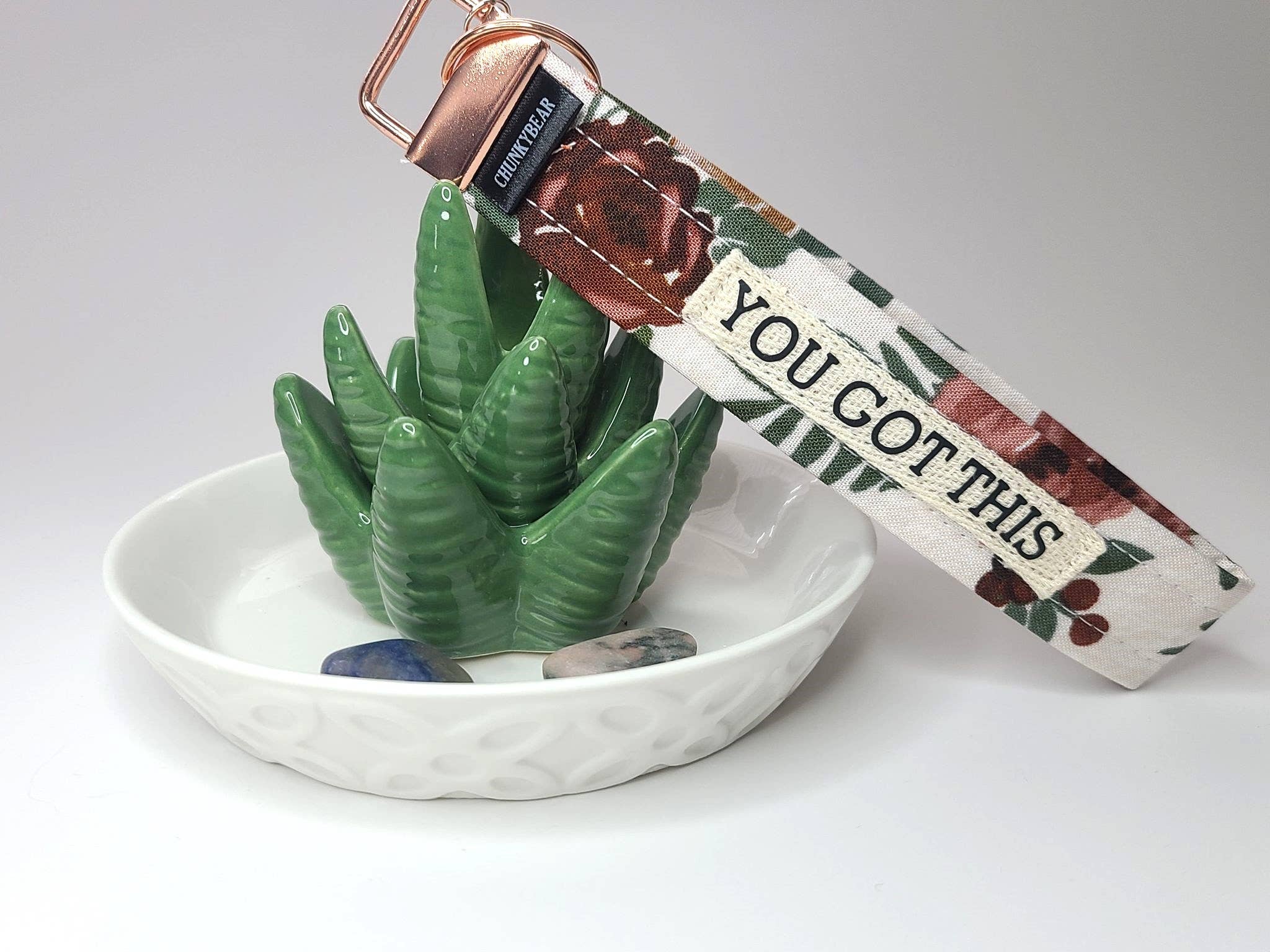 ChunkyBear&Me - Mauve Floral Wristlet Keychain - YOU GOT THIS