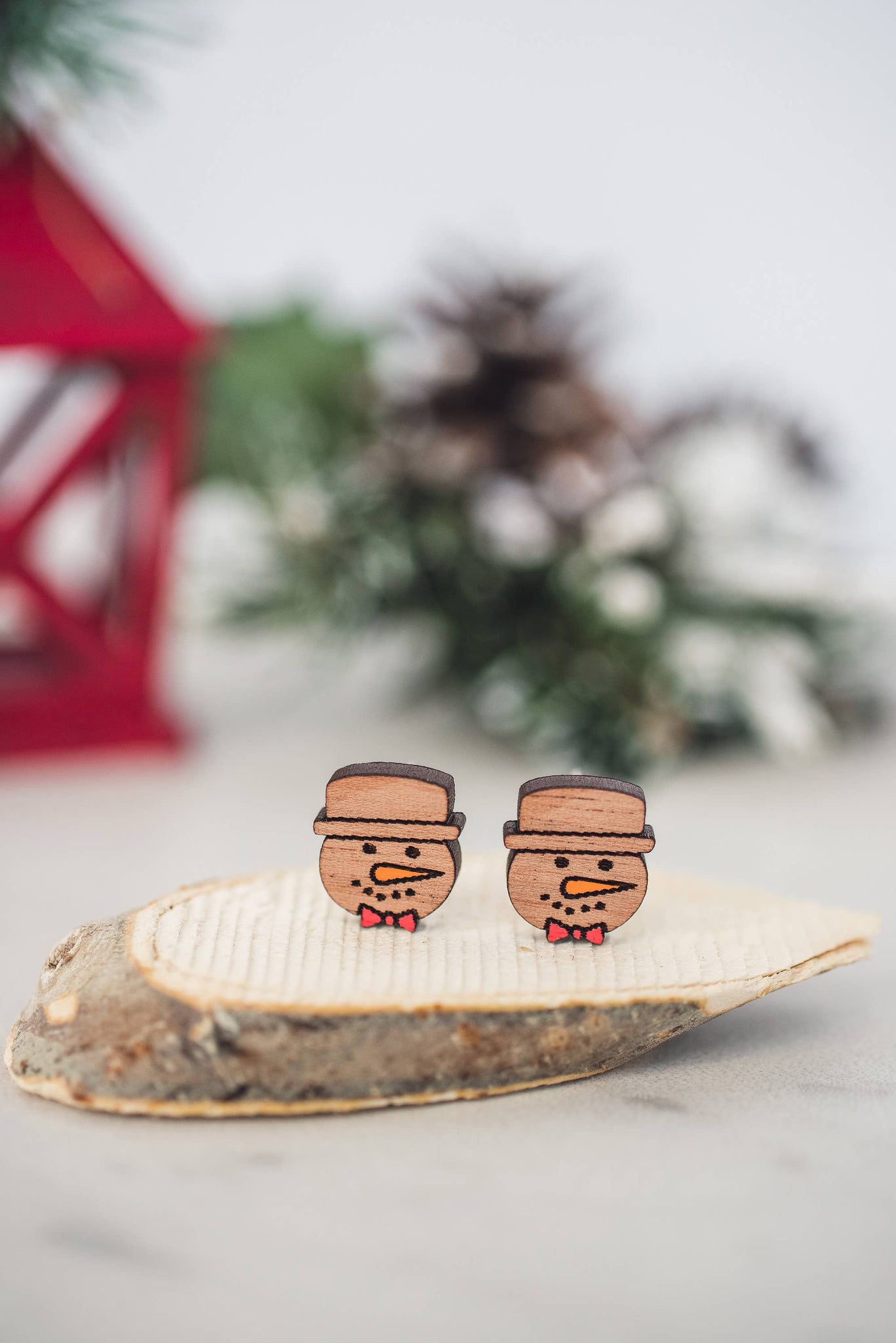 Hello Happiness Wholesale - Snowman Wood Studs - Christmas Winter Holiday Earrings