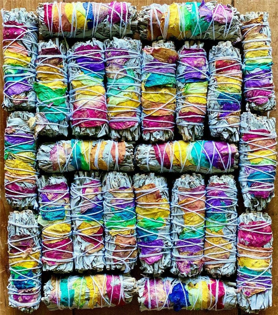 Love&Lust LLC - White Sage Smudge Stick 7 Chakra Floral 4"  100% Grown in CA