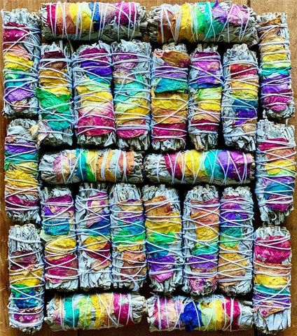 Love&Lust LLC - White Sage Smudge Stick 7 Chakra Floral 4"  100% Grown in CA
