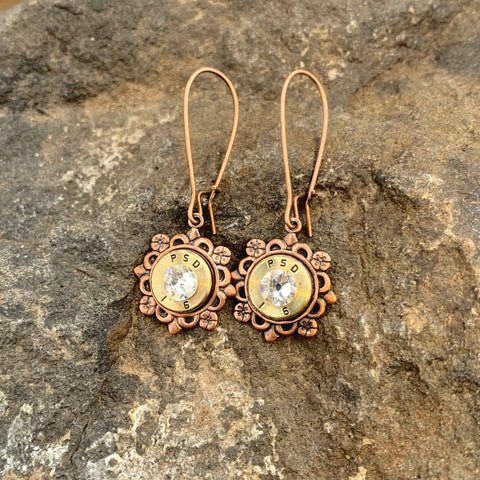 Buffalo Girls Salvage - Bullet Flower Antique Copper Earrings or Necklace - Recycled Jewelry