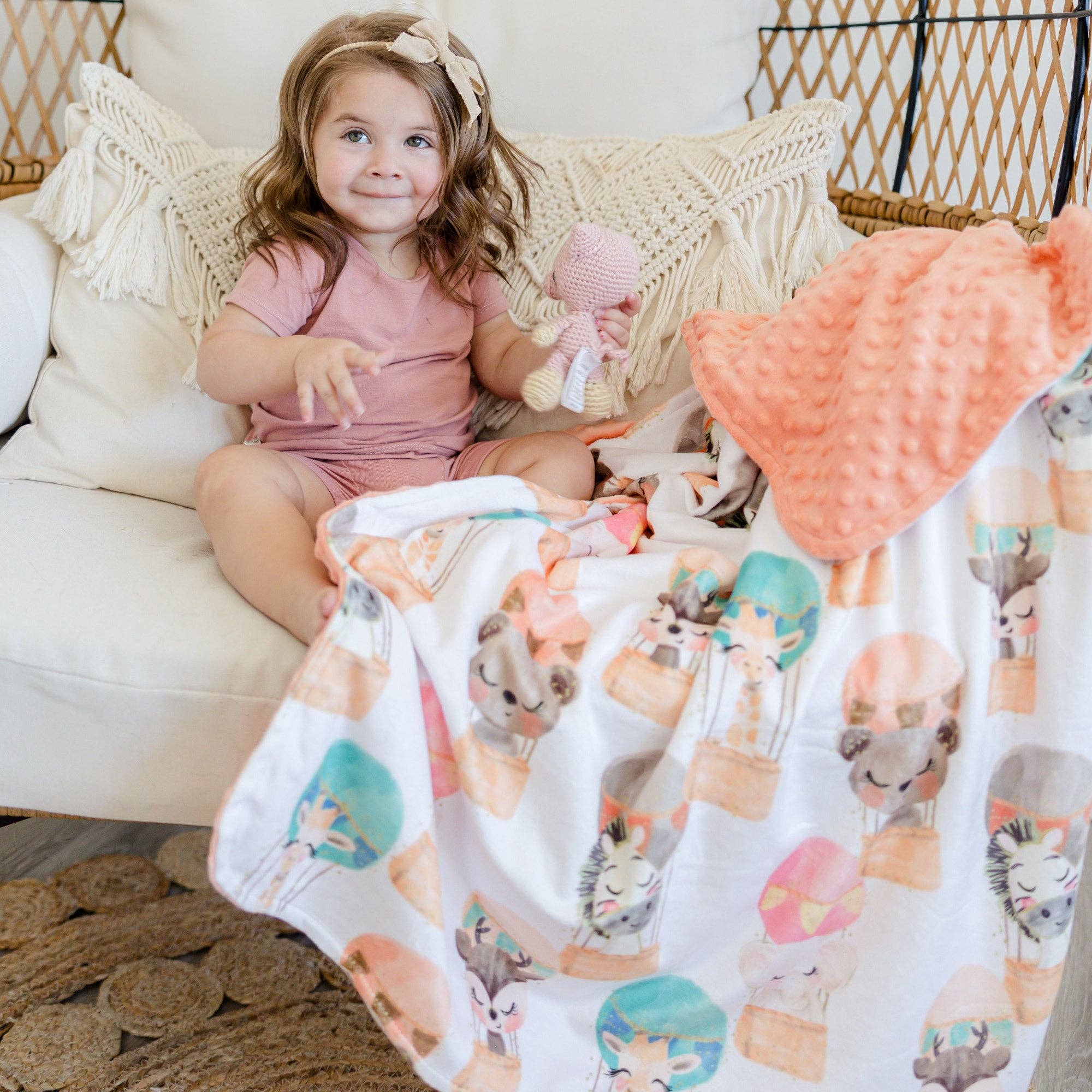 Honey Lemonade - Baby & Toddler Minky Blanket - Hot Air Balloons