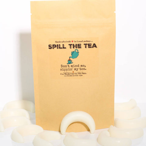 Lunar Landings - Soy Chai Scented, Spill the Tea, 4oz, 12 Soy Moon Melts