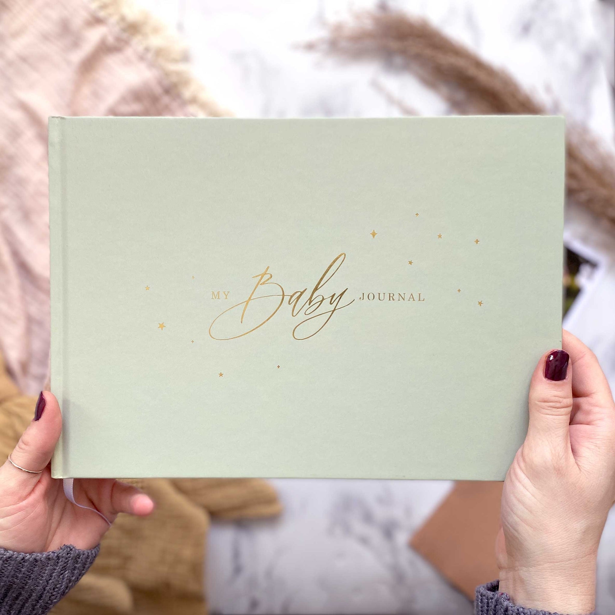 Blush And Gold - My Baby Journal (Green) gift for new parents, keepsake book