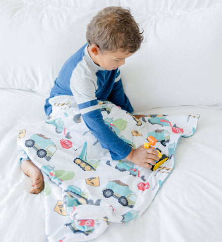 Honey Lemonade - Baby & Toddler Minky Blanket - Construction Trucks