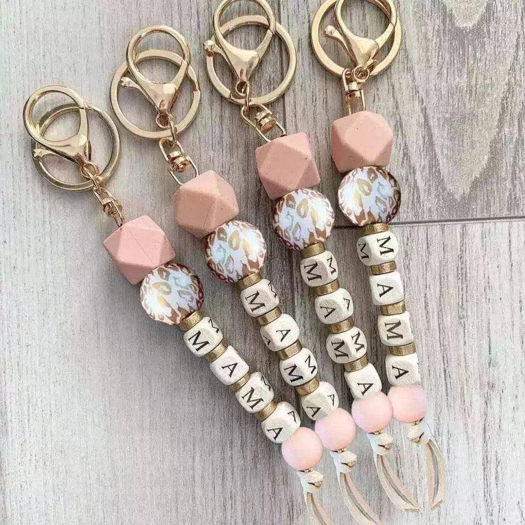 Julia Rose Wholesale - WHITE Leopard Mama Beaded Tassel Keychain