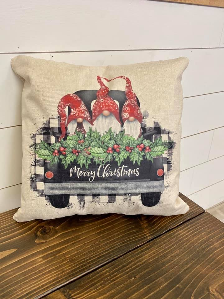 Gnome Merry Christmas Truck Throw Pillow