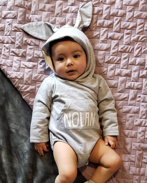 PERSONALIZED BUNNY ROMPER- GREY