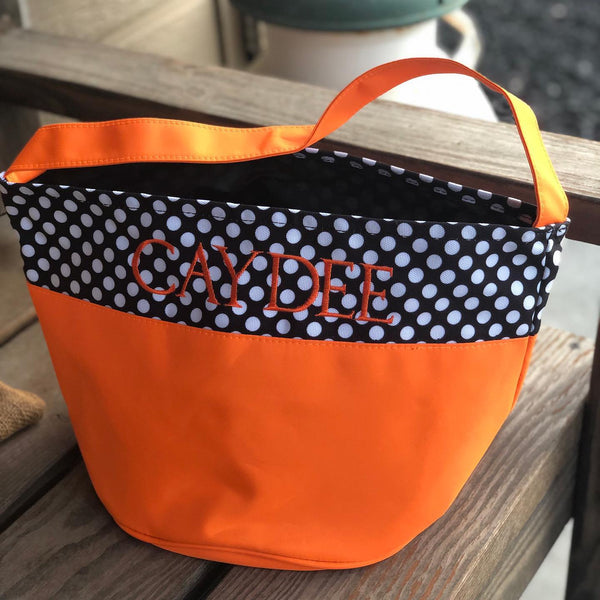 Personalized Trick or Treat Bucket- Small black/ white dots