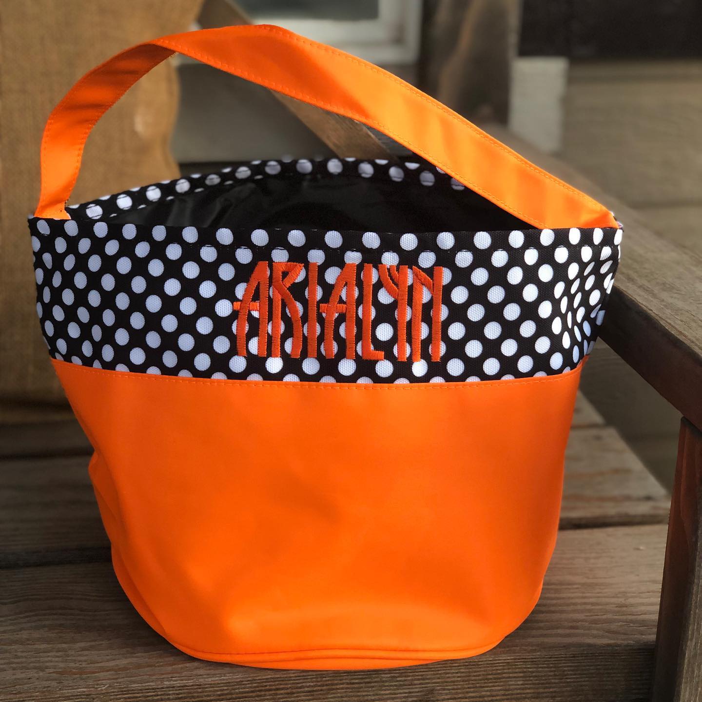 Personalized Trick or Treat Bucket- Small black/ white dots