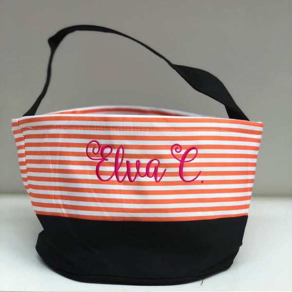 Personalized Orange Stripes Trick or Treat Bucket