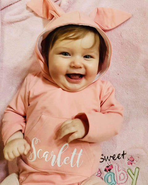 PERSONALIZED BUNNY ROMPER- PINK